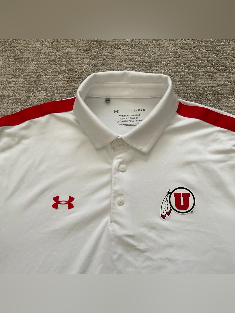 Under Armour Utah Utes The Playoff Polo White Red Men’s Size Large Performance